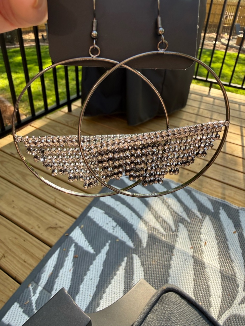 Paparazzi Dark Silver Earrings with Rhinestone Trim